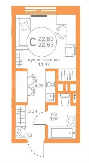 Квартира-студия, 22,6 м², 1/17 эт.