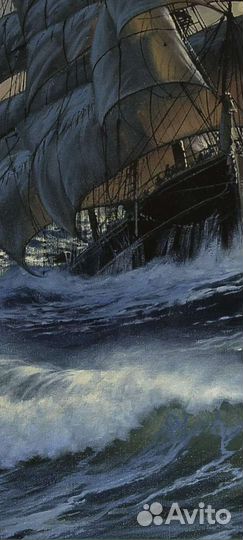 Картина маслом. Парусник в ночной шторм