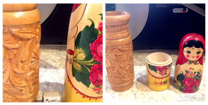 СССР Резная ваза 30см, Матрешка 36см