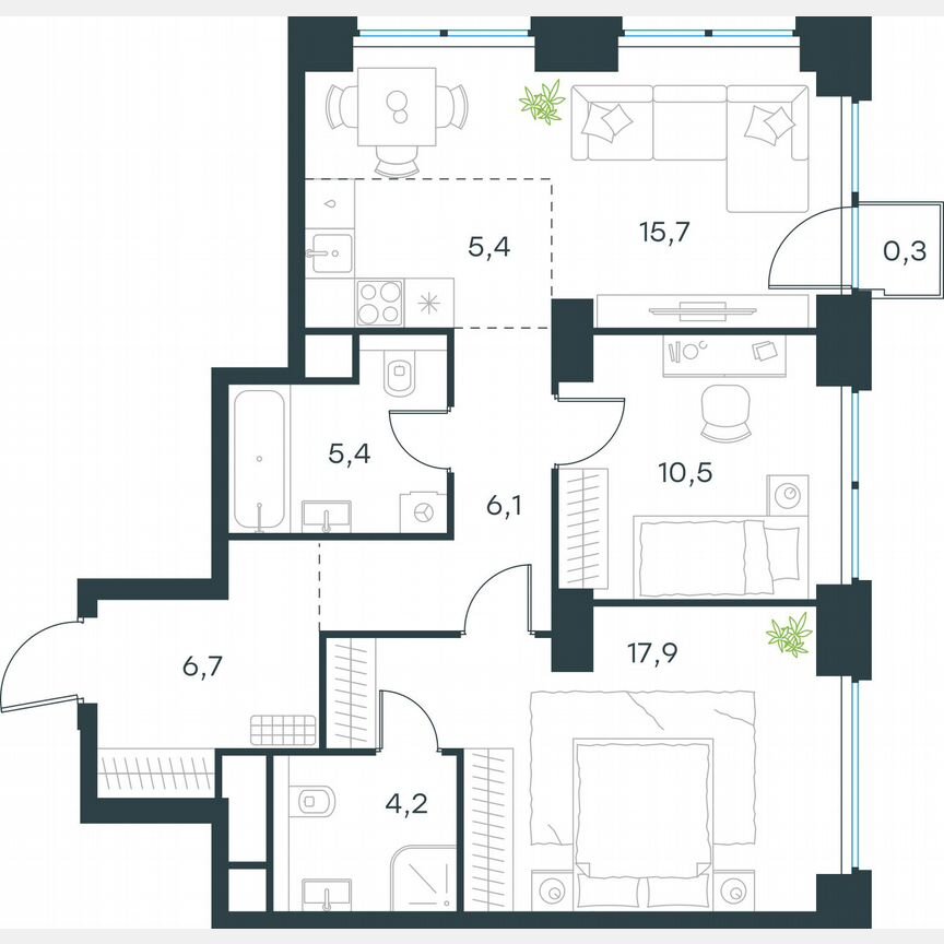 3-к. квартира, 72,2 м², 21/64 эт.