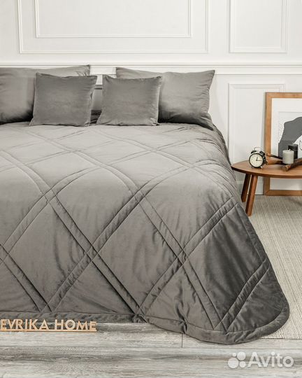 Бархатное покрывало Беллиссимо стальной