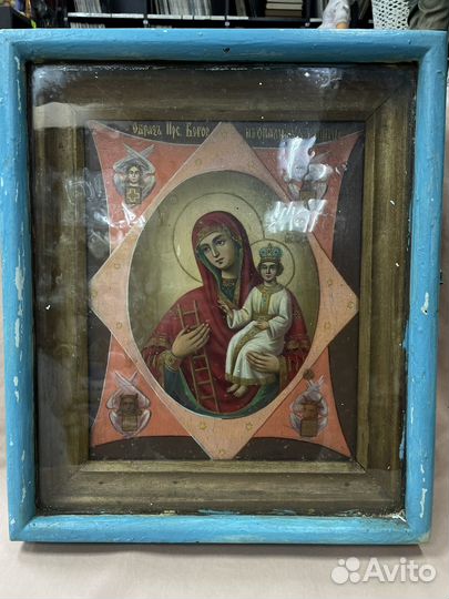 Старинная икона Неопалимая Купина в киоте (Сзр)