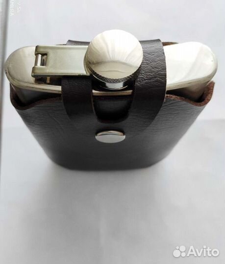 Фляга алюминиевая в кожаном чехле (новая)