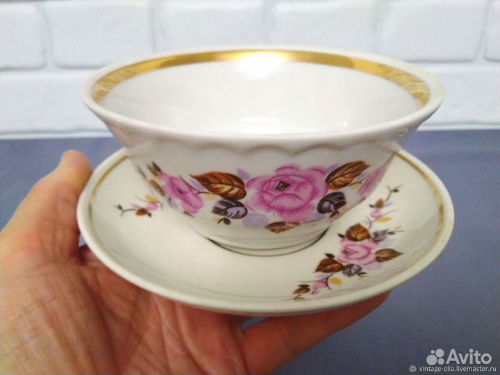 Фарфоровая пара СССР Осенняя роза Пиала блюдце