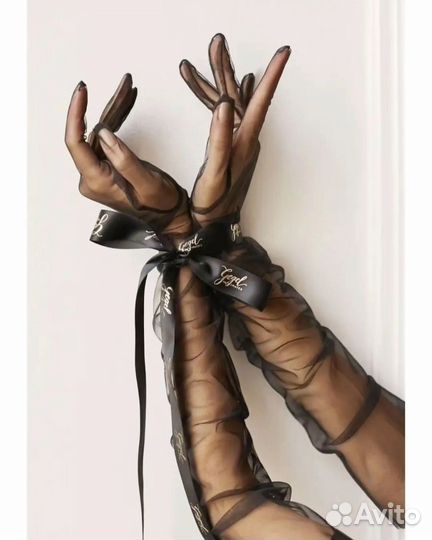 Перчатки женские длинные из атласа и шифона