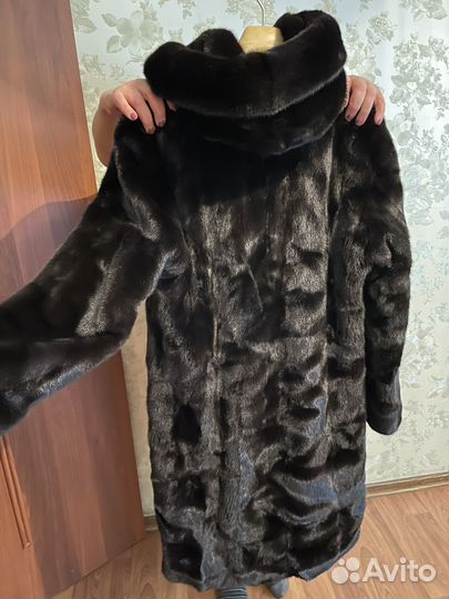 Шуба норковая с капюшоном 50 52 черная