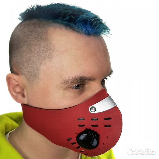 Веломаска респиратор с клапаном красный