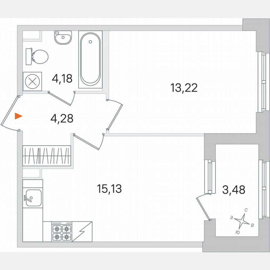 1-к. квартира, 38,6 м², 1/4 эт.