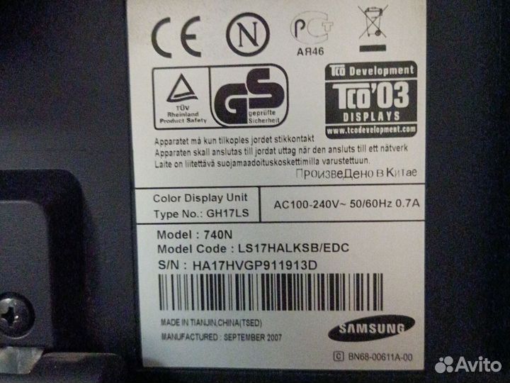 Монитор samsung syncmaster 740N