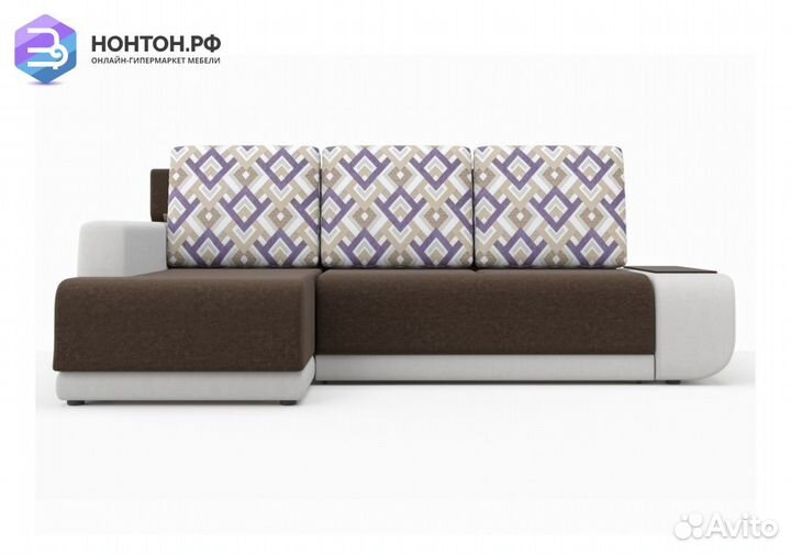 Угловой диван Соло коричневый / белый