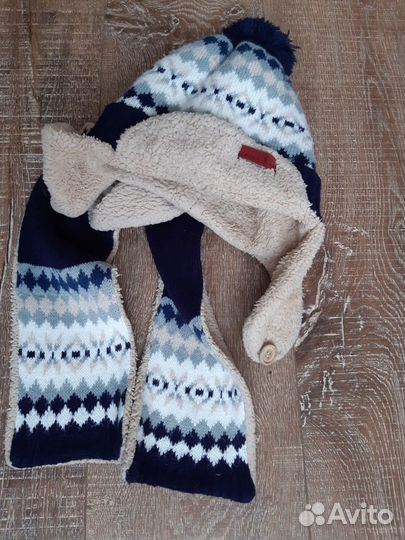 Шлемы, ушанка трикотажная с шарфом, краги