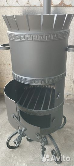 Печь для казана с трубой и дверцей