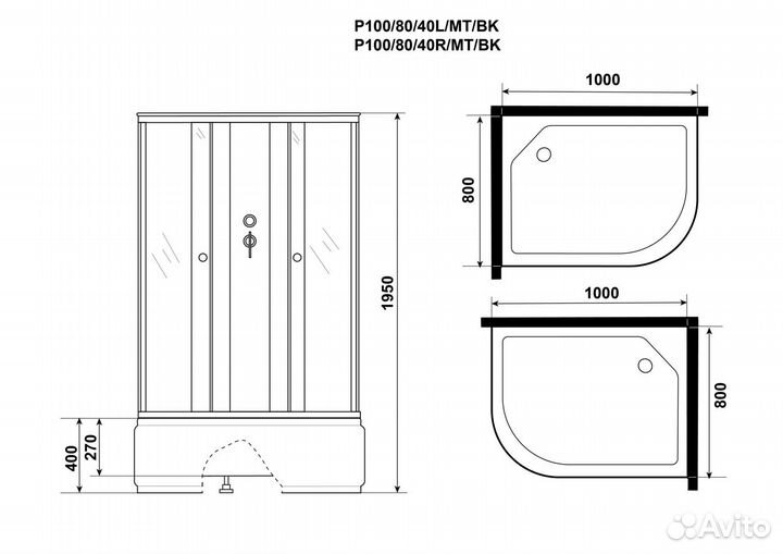 Душевая кабина Niagara p100/80/40l/mt/bk