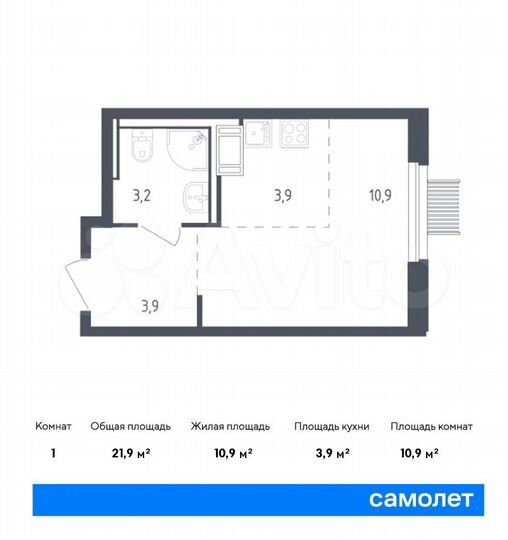 Квартира-студия, 21,9 м², 15/17 эт.