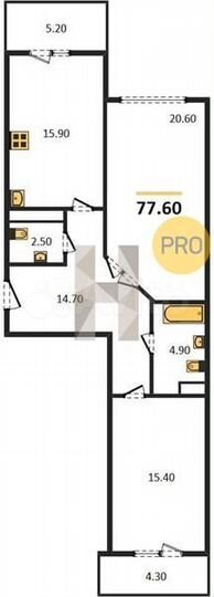 2-к. квартира, 77,6 м², 7/23 эт.