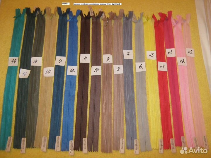 Молния для одежды спираль/платьевая/потайная