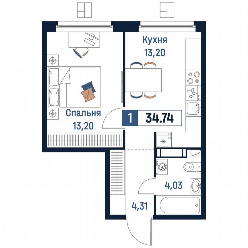 1-к. квартира, 34,7 м², 10/18 эт.