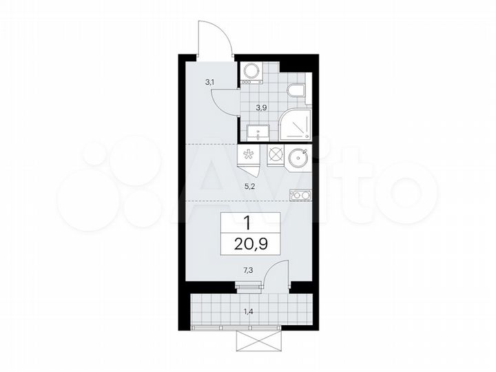 Квартира-студия, 20,9 м², 5/9 эт.