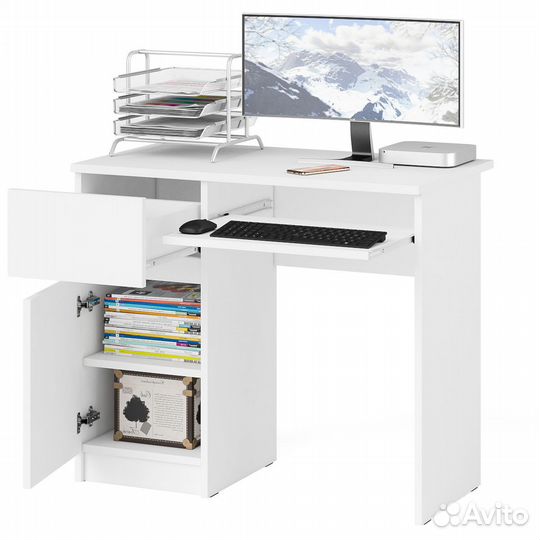 Стол компьютерный Мори мс-1 левый, цвет белый, шхгхв 90х50х76,6 см., ящик слева, не универсальная сб