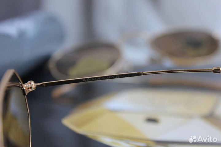 Очки ray ban hexagonal золотая оправа