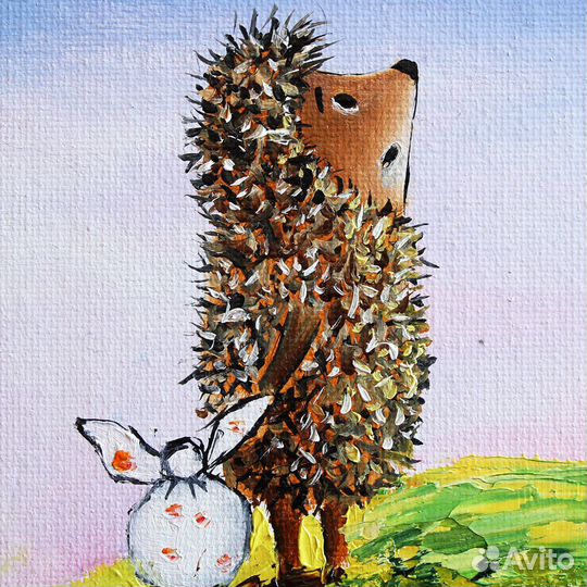 Картина Ежик маслом на холсте 20*15