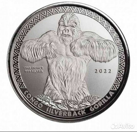 Серебряная монета Горилла Конго 2022 1 унция