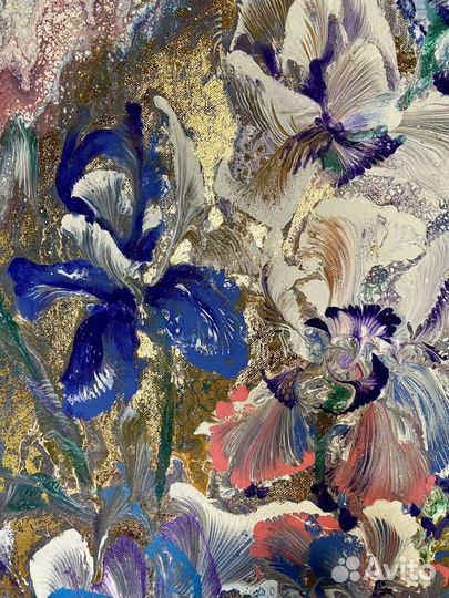 Картина. «ирисы» авторская работа, позолота