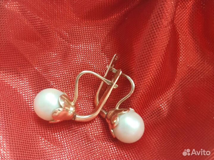 Золотые серьги с жемчугом СССР 583
