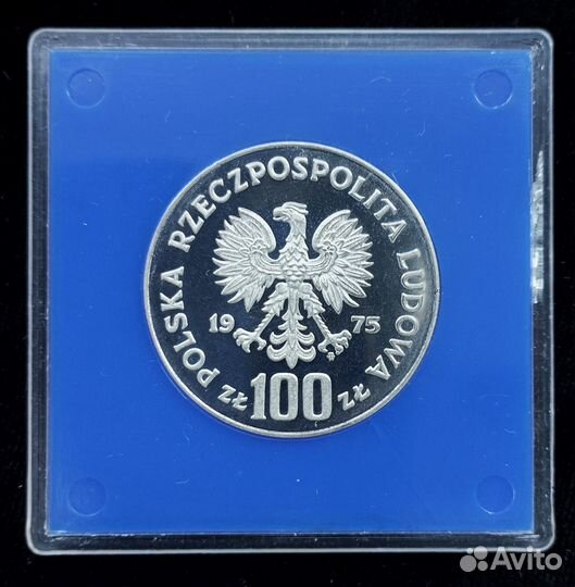 Монета Польша 100 злотых 1975 серебро