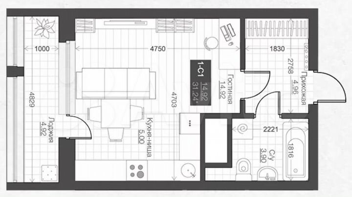 Квартира-студия, 30,8 м², 4/10 эт.