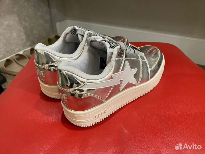 Кроссовки оригинал bape Bapesta low silver foil