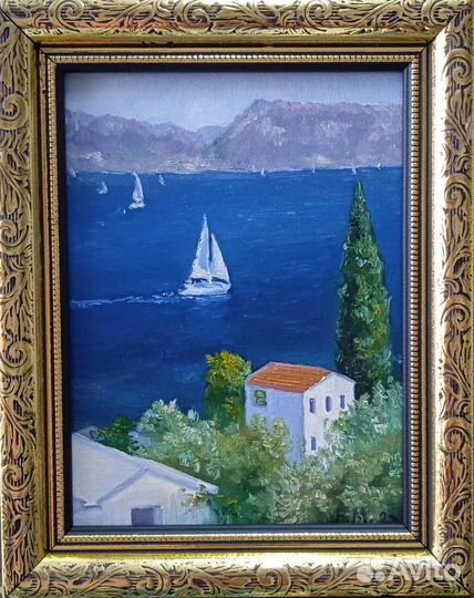 Картина маслом лодка в море