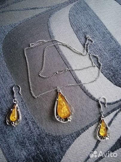 Цепочка серьги кулон под янтарь