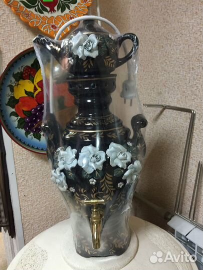 Самовар с заварником цветок (керамический)