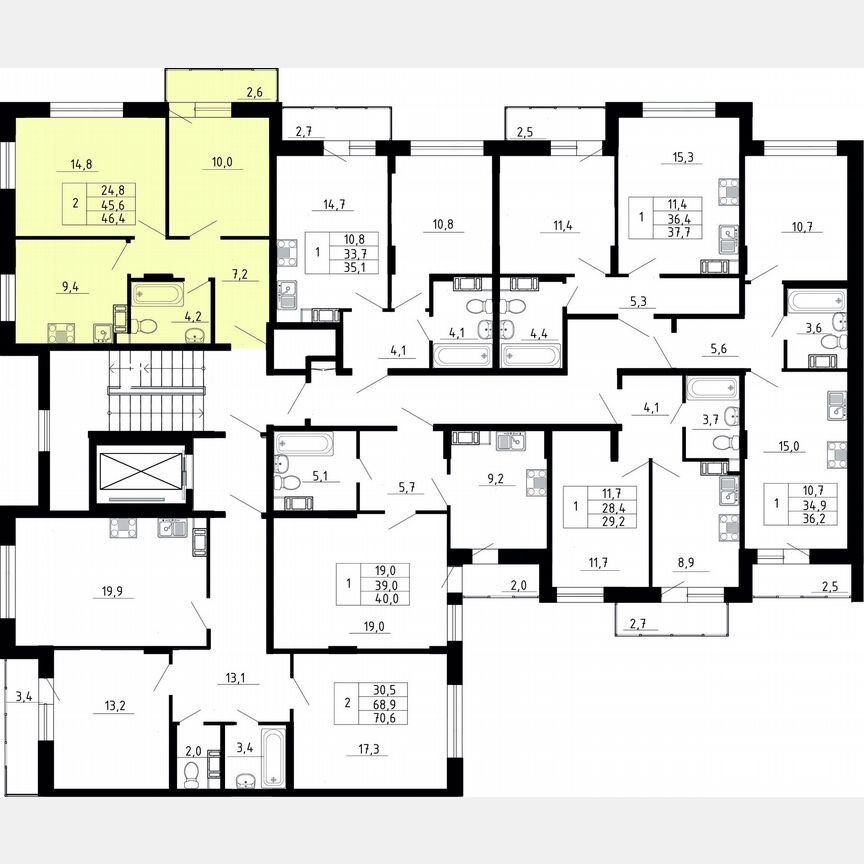 2-к. квартира, 45,6 м², 7/8 эт.
