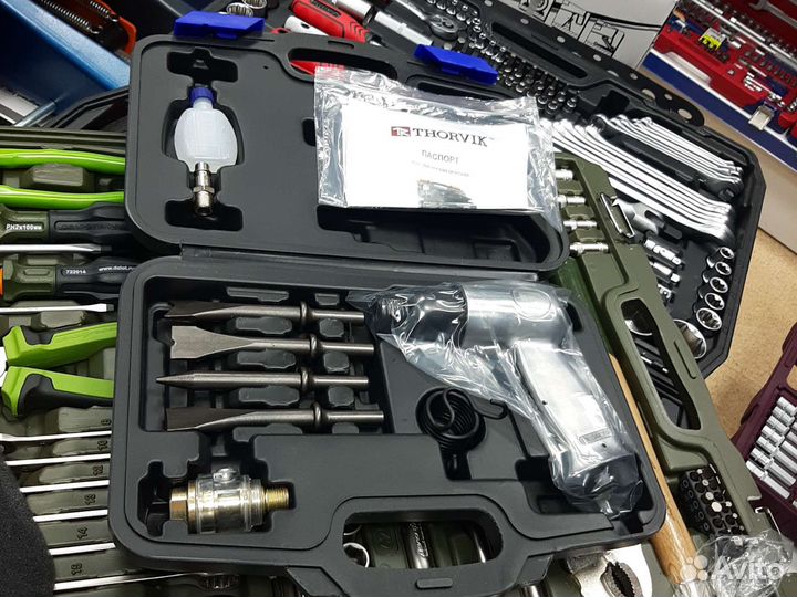 Пневмозубило thorvik 150mm кейс