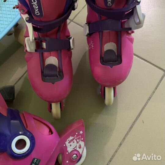 Роликовые коньки Oxelo, скейт и защита