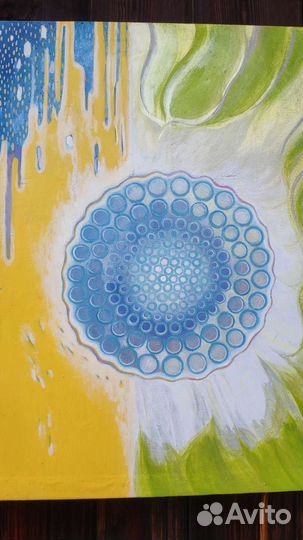 Картина маслом Абстракция живопись жёлтый зелёный