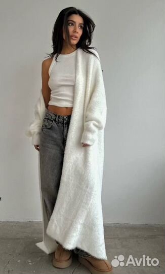 Кардиган белый длинный