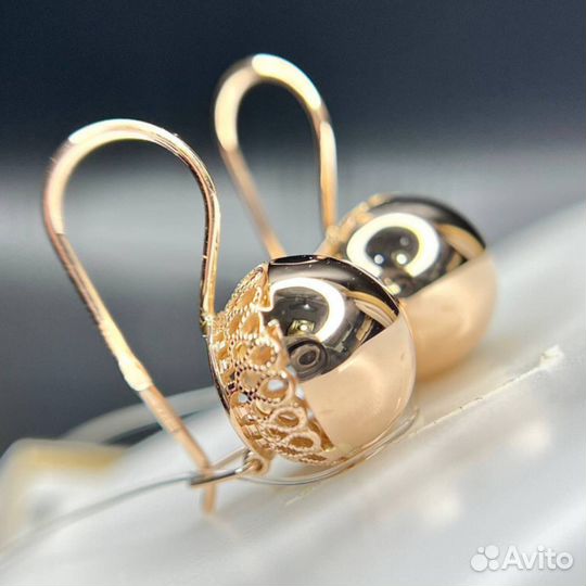 Золотые серьги женские шары 585 золото калачи