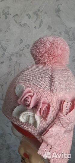 Шапка зимняя из мериноса для девочки 44-48