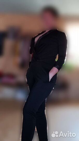 Черный атласный комбенизон