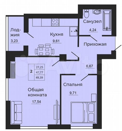 2-к. квартира, 51 м², 3/24 эт.