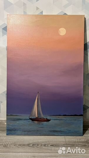 Картина маслом лодка в море