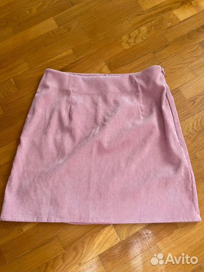 Розовая вельветовая мини юбка S