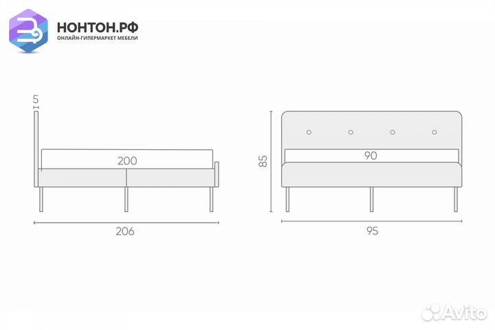Кровать Альма 0.9 м светло-серая