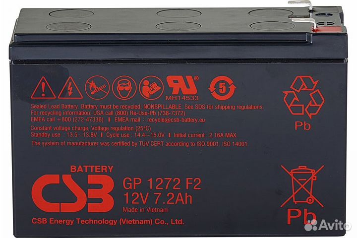 Батарея для ибп CSB GP1272F2 28W 12В 7.2Ач