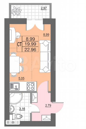1-к. квартира, 23 м², 9/10 эт.