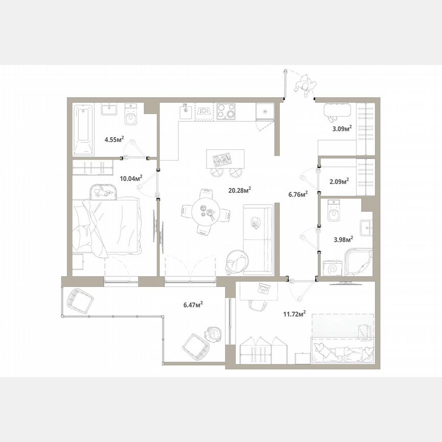 2-к. квартира, 65,8 м², 8/12 эт.