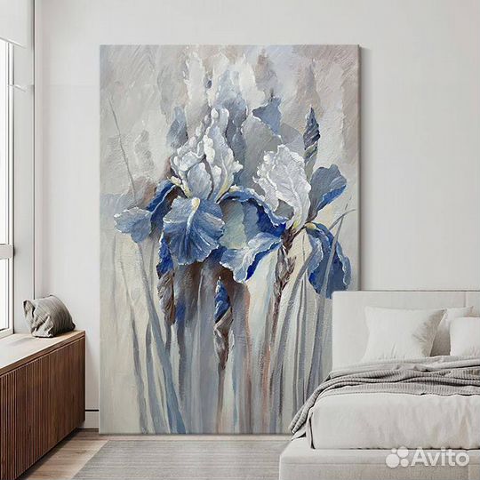 Картина маслом на хосте Интерьерная «Ирисы»